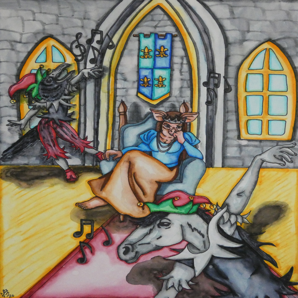 An Annoyed Queen and her Cheery Jesters