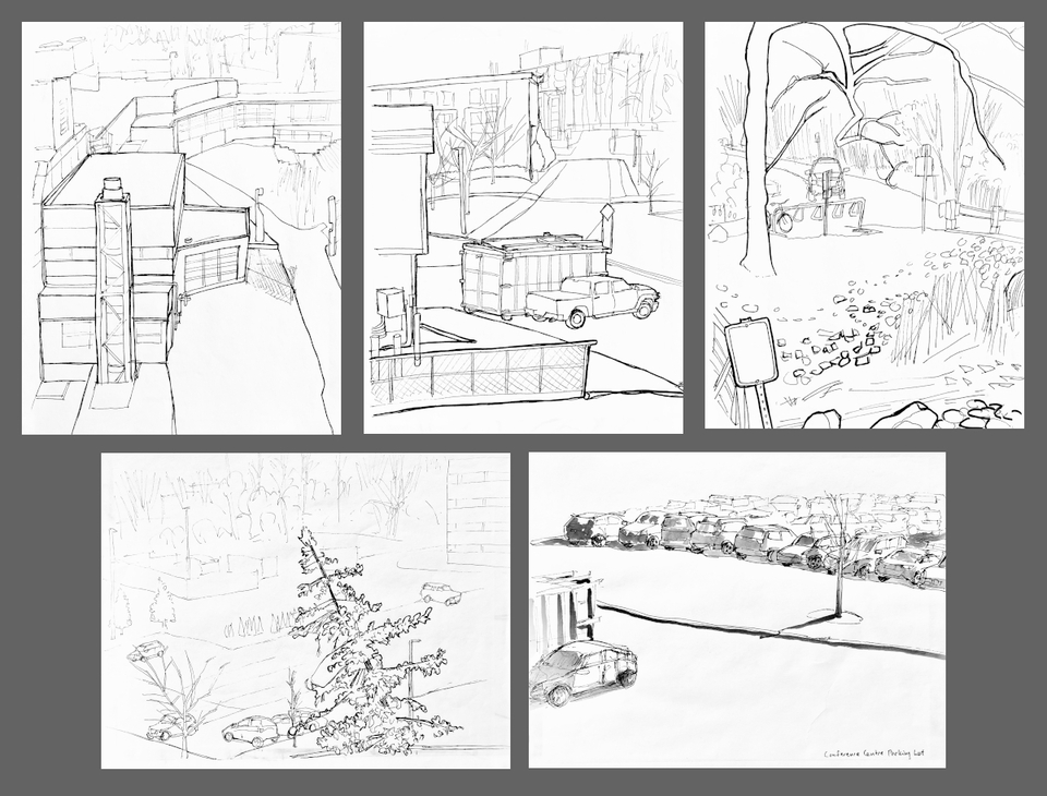 Freehand Ink Drawings Around Campus