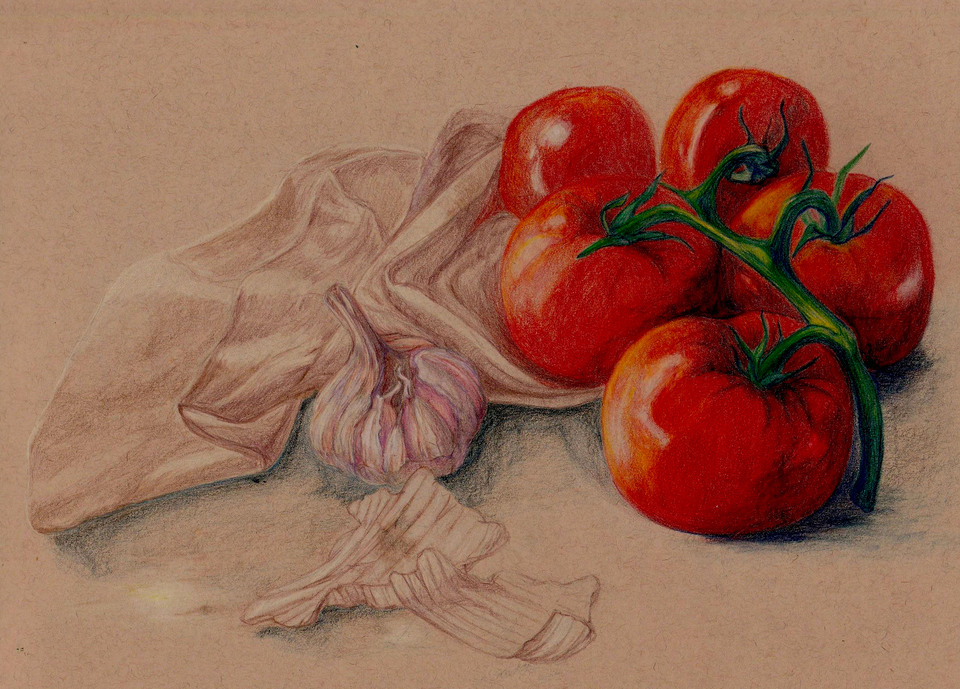 Tomatoes and Garlic Still Life