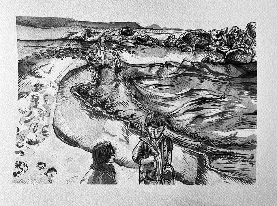 Ink Drawing : Memories with Beach