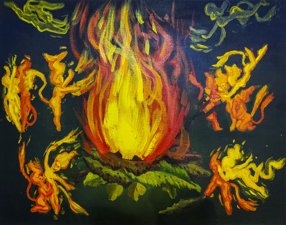 Fire Sprites Dancing At Night